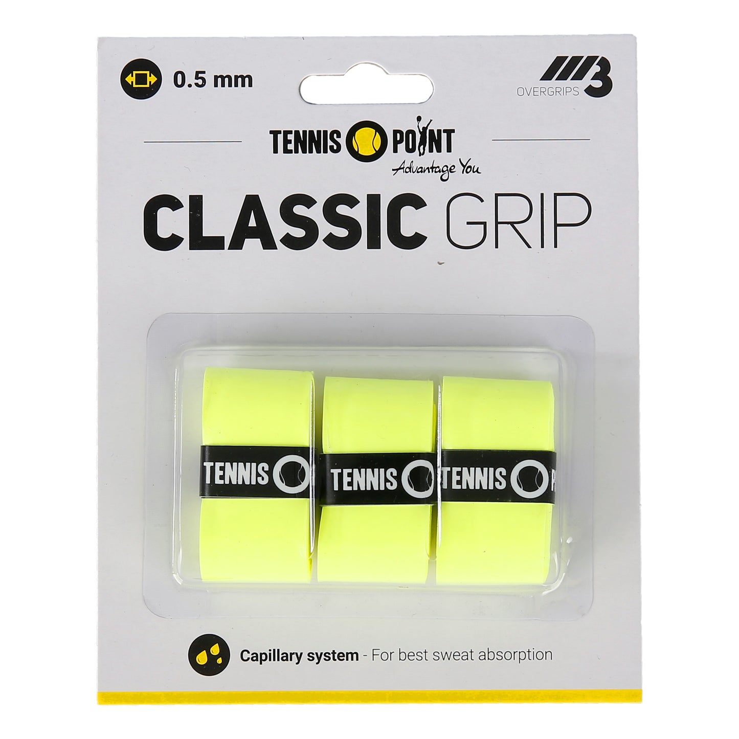 Tennis-Point Classic Grip Verpakking 3 stuks - geel Tennis-Point Classic Grip Verpakking 3 stuks - geel
