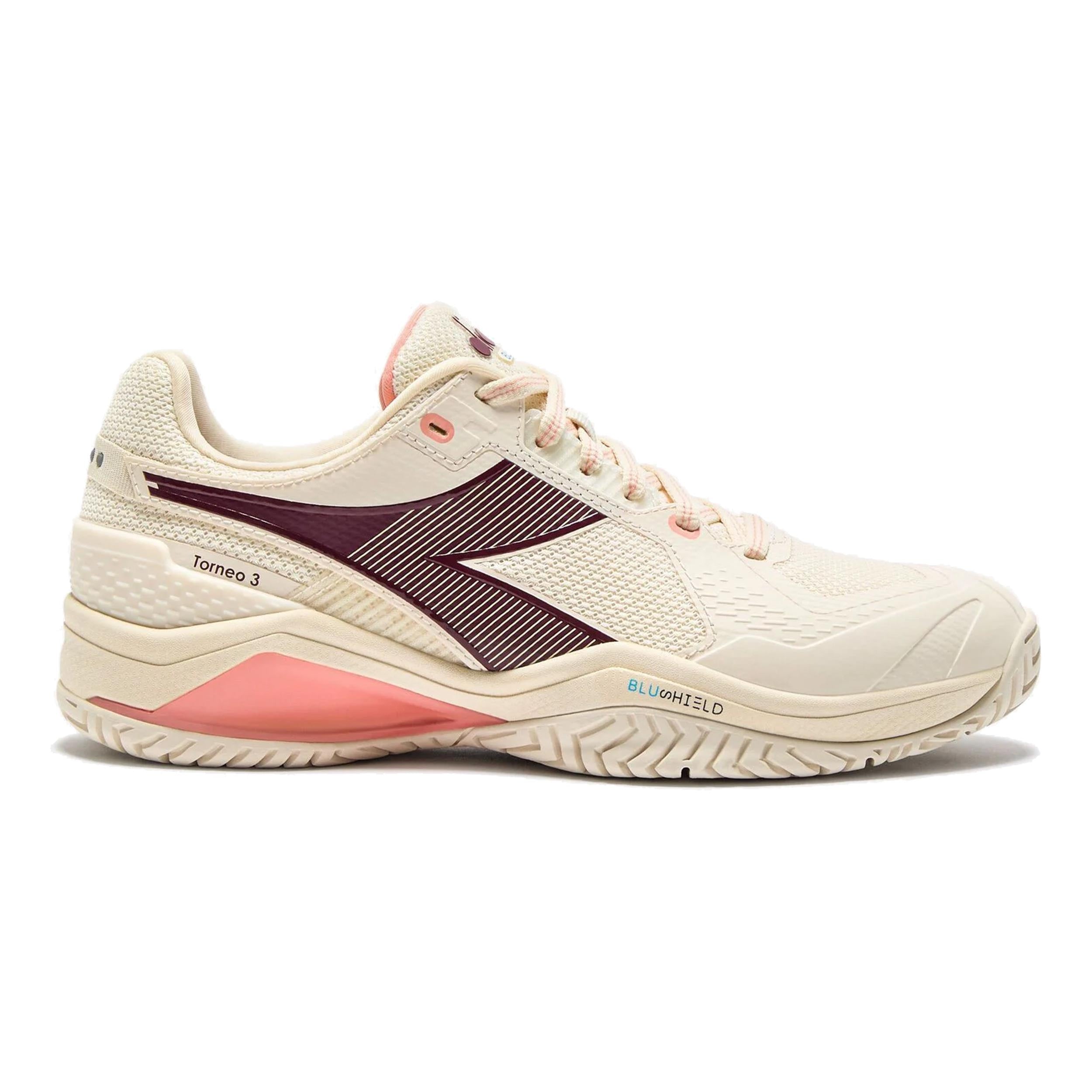 Diadora Blushield Torneo 3 Allcourt Schoen Dames-Wit,Donkerrood