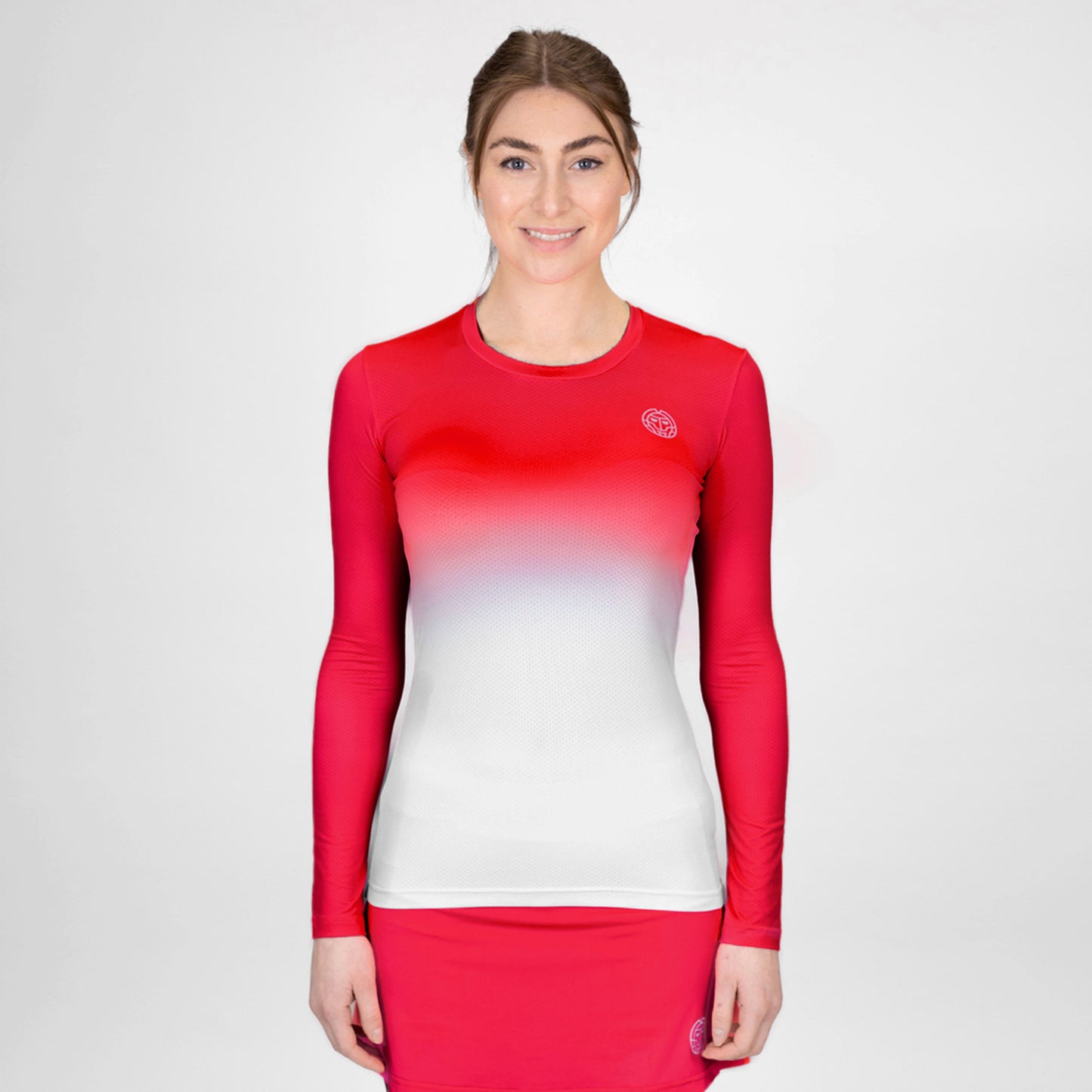 BIDI BADU Crew Gradiant Haut Manches Longues Femmes-Rouge,Blanc