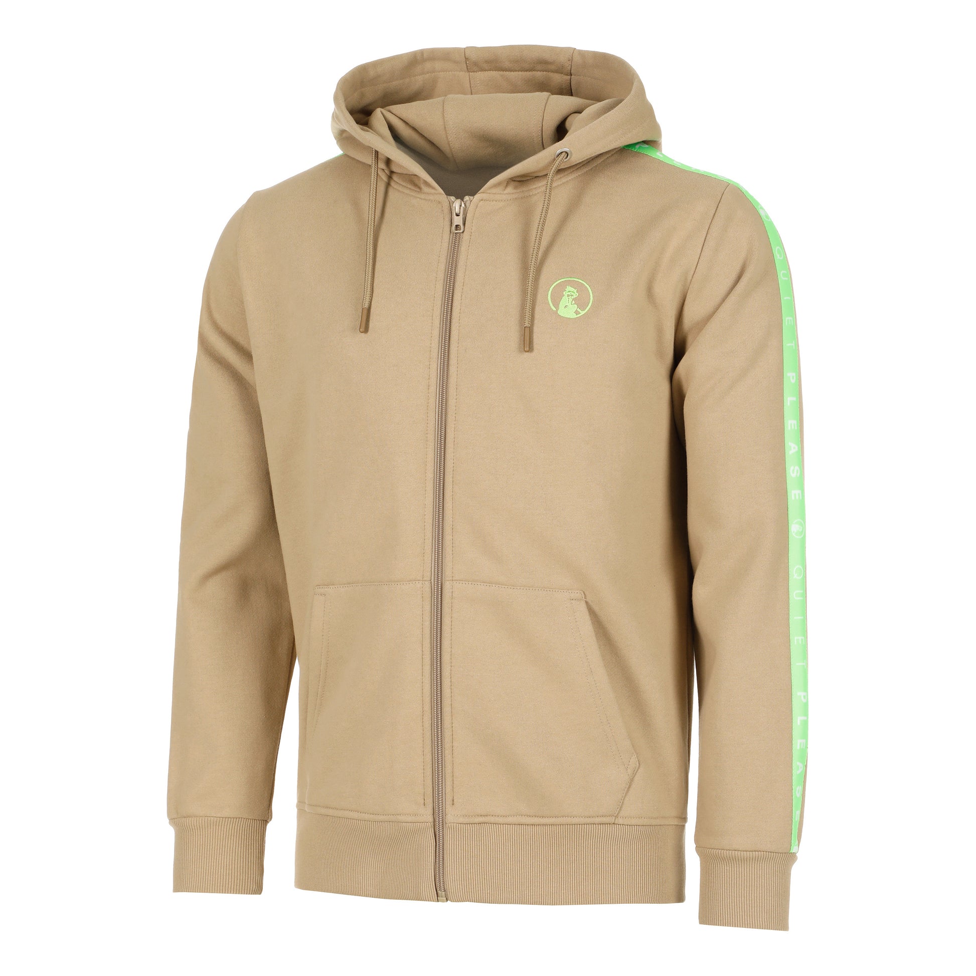 Quiet Please Wild Taped Zip Gilet En Coton Hommes-Beige,Vert Fluo