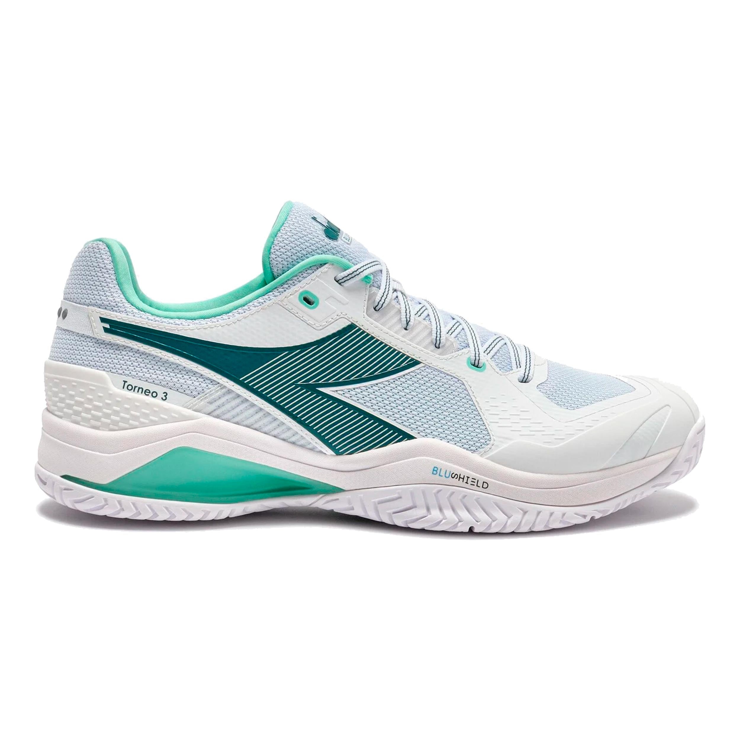 Diadora Blushield Torneo 3 Allcourt schoen Heren-wit, petrolblauw