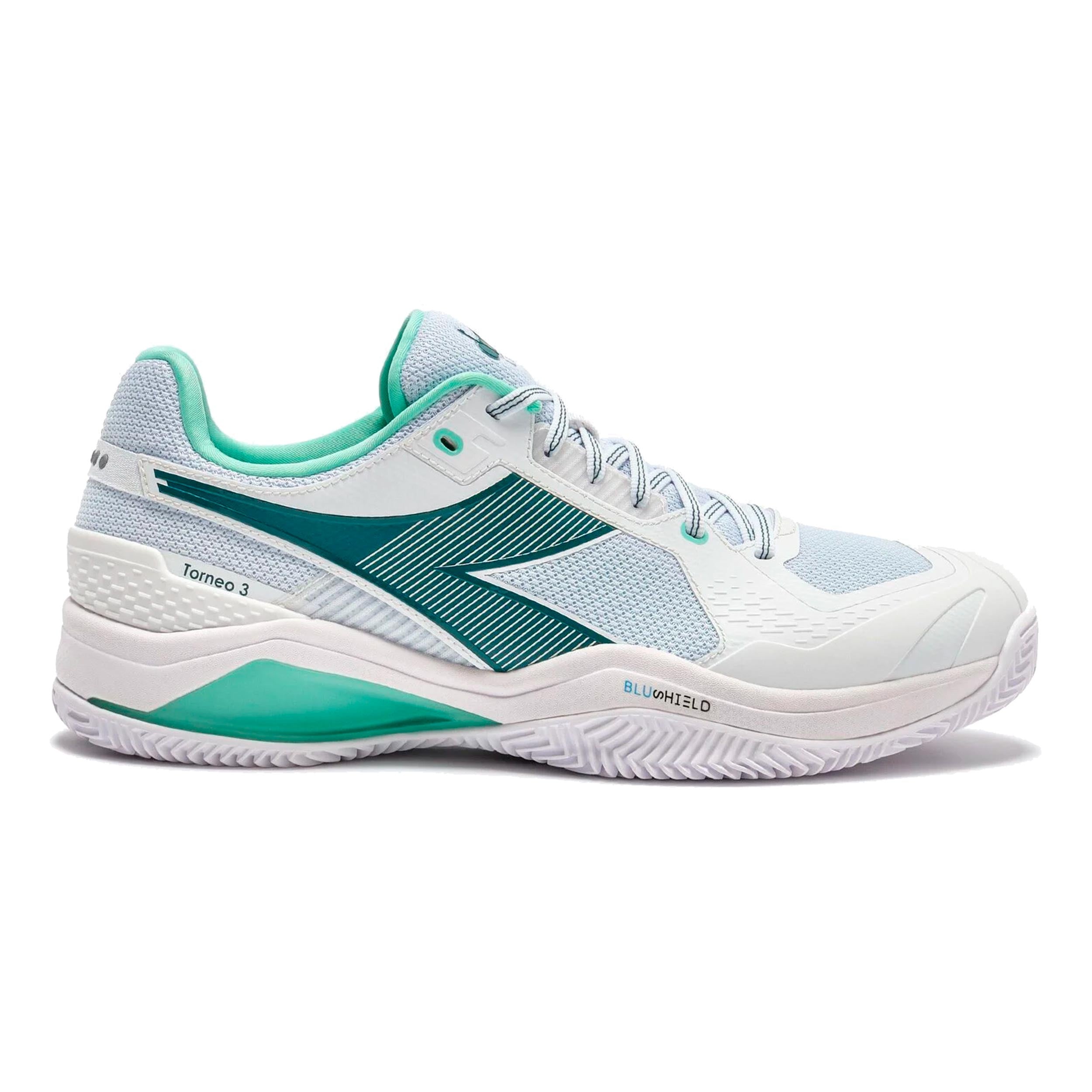 Diadora Blushield Torneo 3 Gravelschoen Heren-wit, petrolblauw