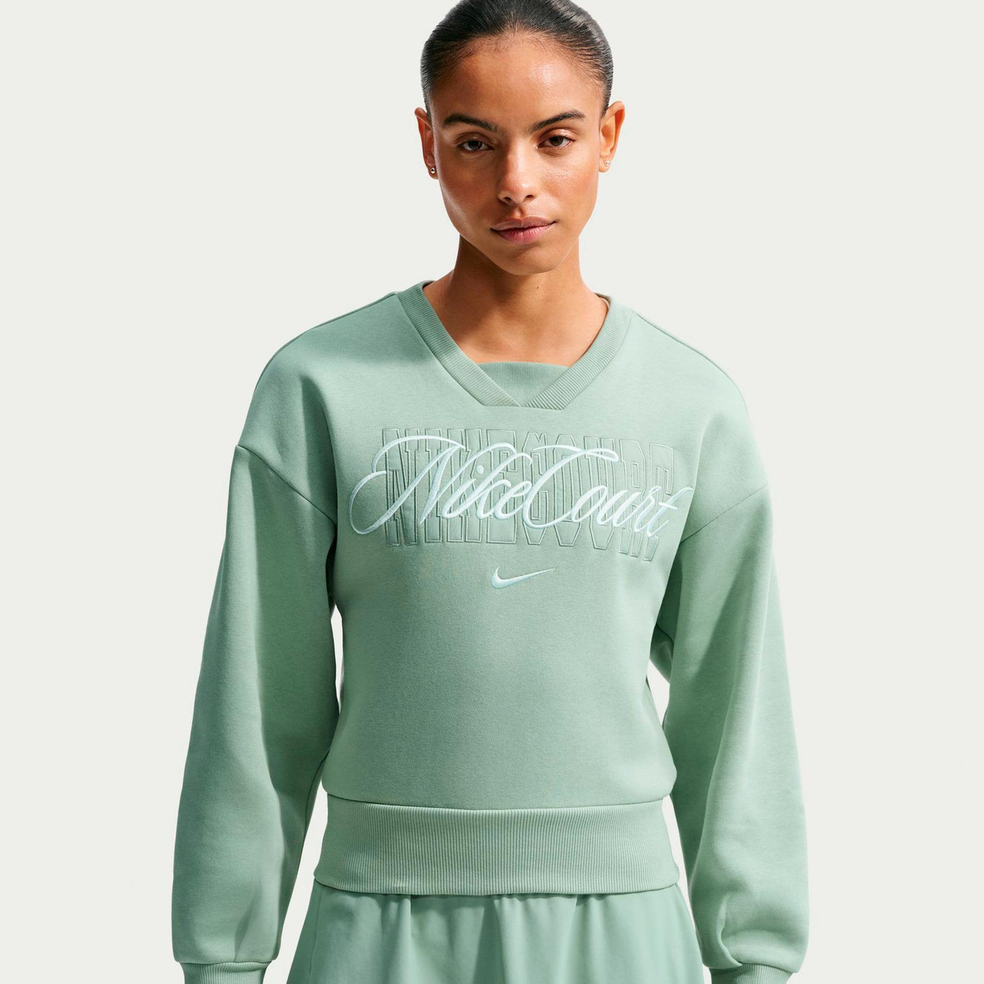 Nike Court Fleece Crew Sweatshirt Dames - grijsgroen, groen