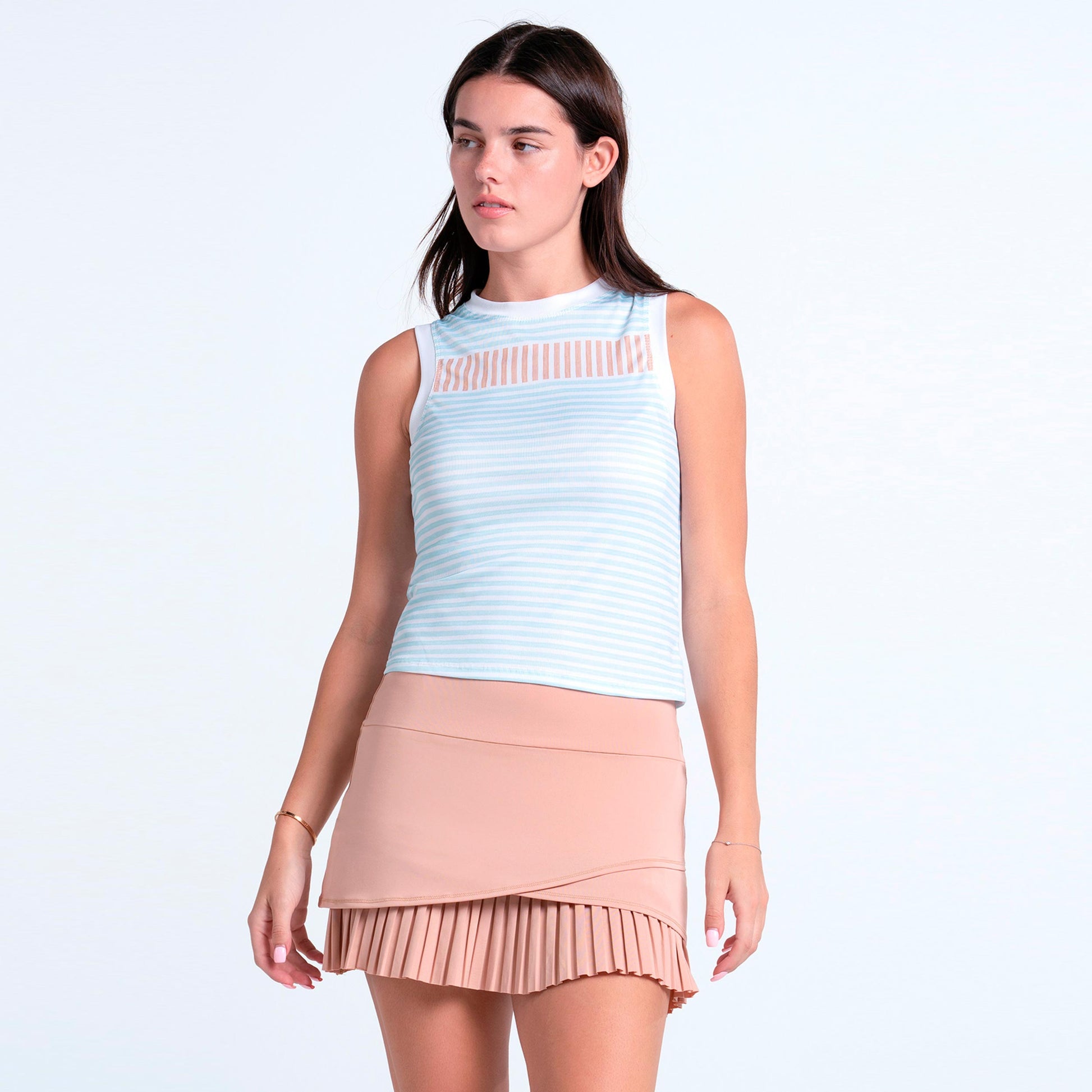 Lucky in Love Weave Stripe Muscle Débardeur tank top Femmes - bleu clair, abricot
