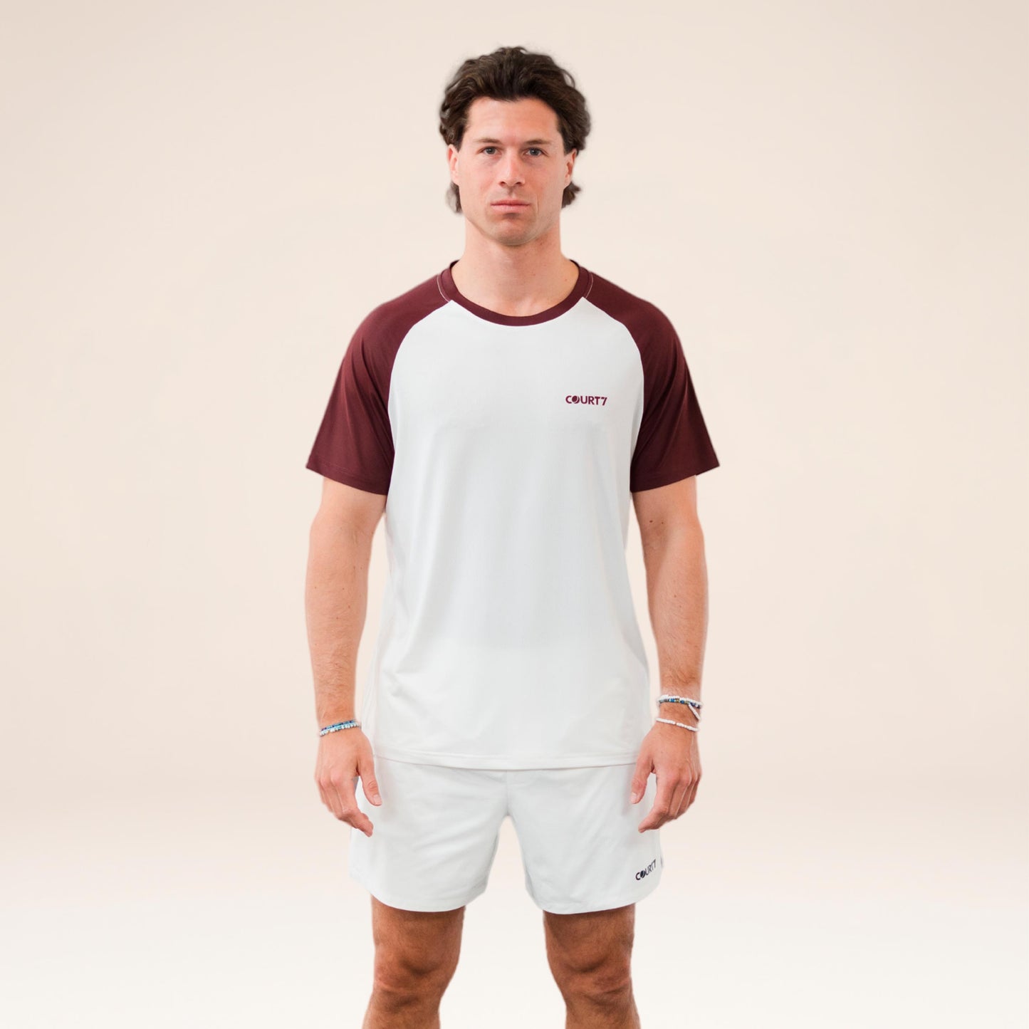 COURT7 Performance Raglan Contrast T-shirt Heren - gebroken wit, rood