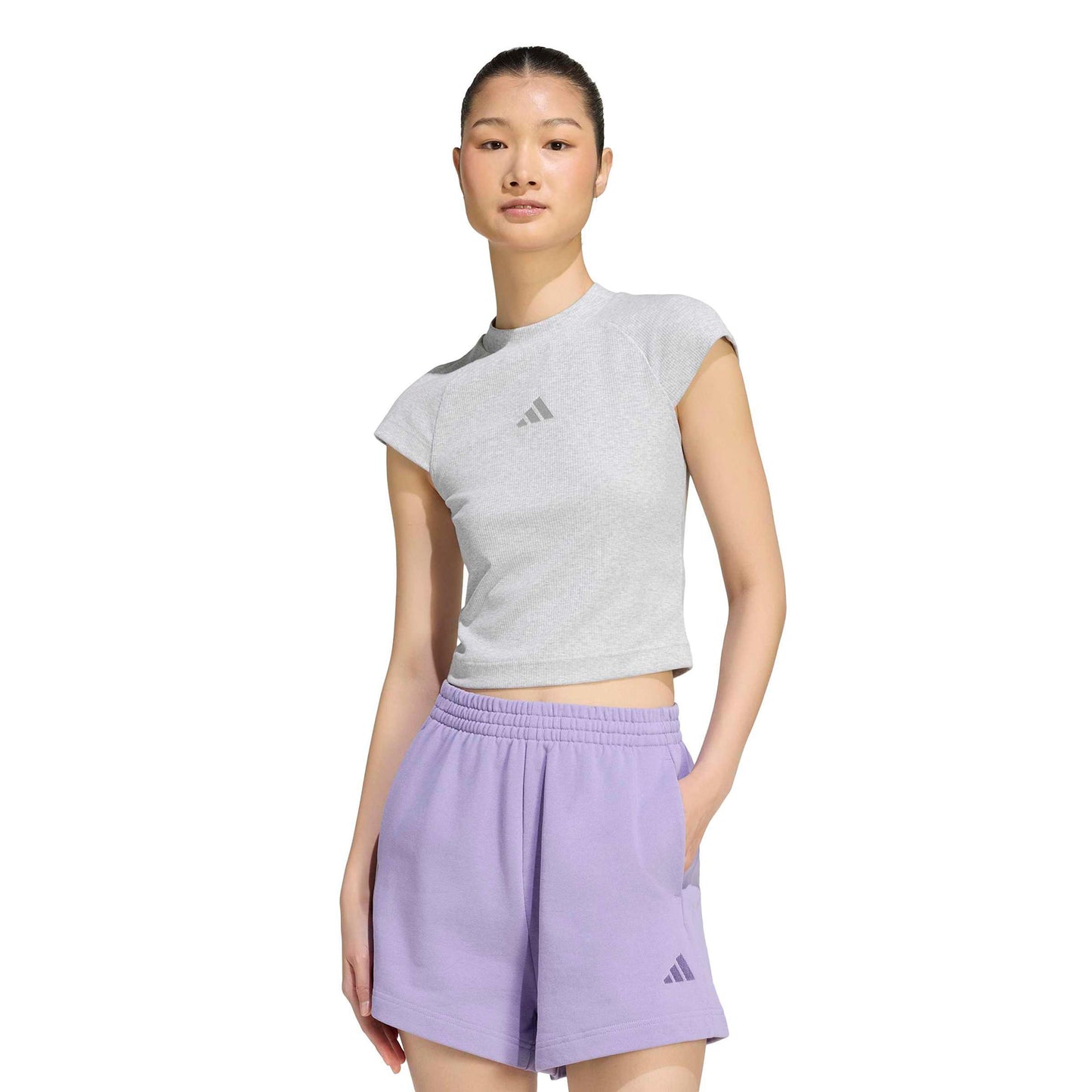 adidas Ribbed T-shirt Femmes - gris clair