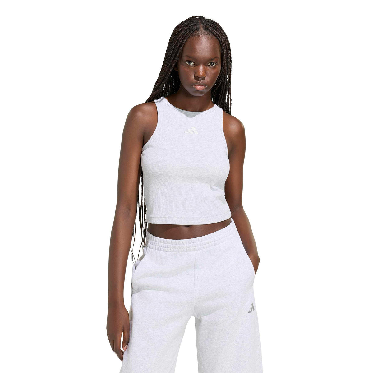 adidas Ribbed Tanktop Dames - lichtgrijs